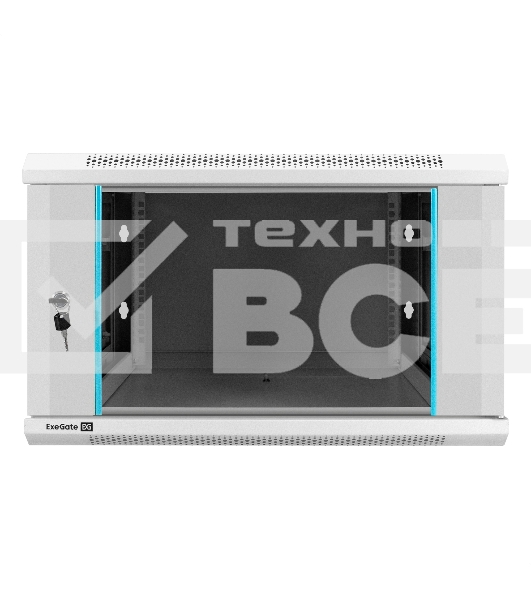 Шкаф телекоммуникационный 19' настенный 6U ExeGate EC-WM-6U.600.G.GREY (19', 6U, 600x600x370 мм (ШхГхВ), передняя дверь закаленное стекло, съемные боковые панели, пыле- и влагозащита IP23, светло-серый RAL 7035)