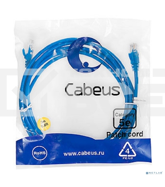 Шнур комм. Cabeus, кат. 5е, неэкр., U/UTP, RJ45/RJ45, PVC, AWG24, 3м, синий