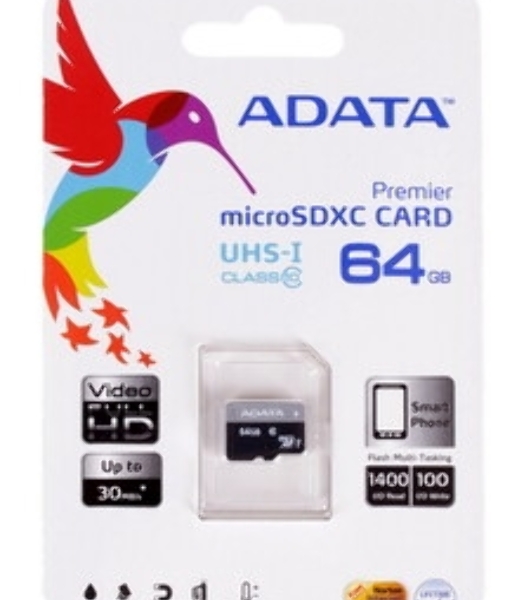 Флеш карта microSD 64Gb ADATA microSDHC Class 10 UHS-I A1 100/25 MB/s (SD адаптер)