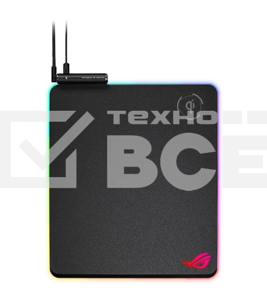 Игровой коврик для мыши ASUS ROG Balteus Qi (черный, беспроводная зарядка, RGB подсветка, USB 2.0, 370 x 320 x 7.9 mm, каучук, нетканый материал, 90MP0120-B0UA00)