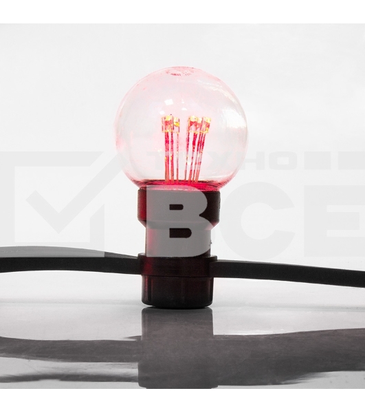Гирлянда LED Galaxy Bulb String 10м, черный КАУЧУК, 30 ламп*6 LED КРАСНЫЕ, влагостойкая IP65