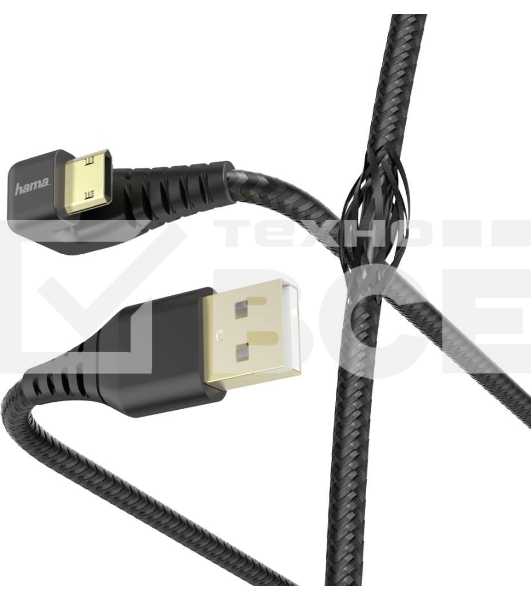 Кабель Hama 00187220 microUSB (m) угловой USB 2.0 (m) 1.5м черный