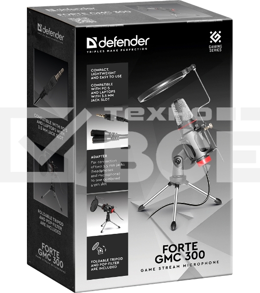 Микрофон Defender Forte GMC 300 3,5 мм, провод 1.5 м [64630]