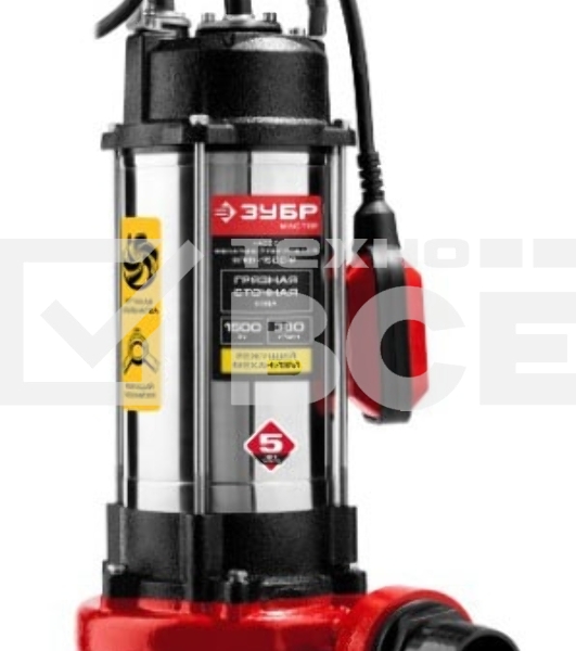 Насос ЗУБР НПФ-1500-Р фекальный погружной 1500Вт пропускная способность 380 л/мин напор 15м чугунн