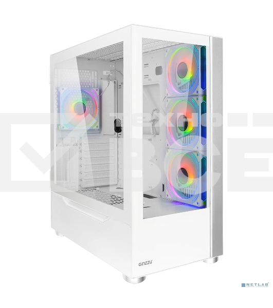 Компьютерный корпус Ginzzu GL770 FAN 12MW6 RGb*4 USB3.0 CRC10 белый