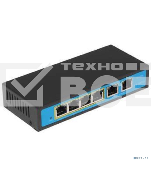 Коммутатор PoE 4 порта 10/100Mbps SWP-7504POE/2P 4xPoE+1xUplink RJ45, IEEE 802.3af, мощность 15.4 Вт на порт, БП 52В/1.25А, настенный крепеж в ком