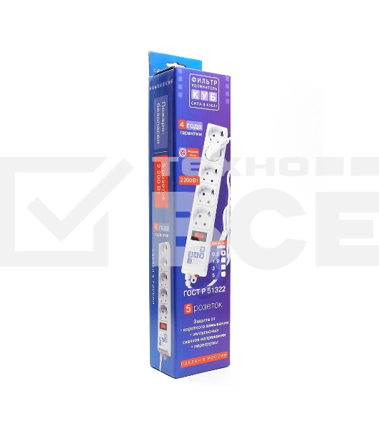 Сетевой фильтр Power Cube B 0,5 м 5 розеток (белый) 10А/2,2кВт