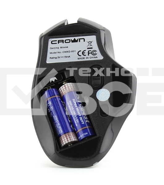 Мышь беспроводная Crown Gaming CMXG-801 черный, 1600 dpi, радиоканал, USB, кнопки - 7