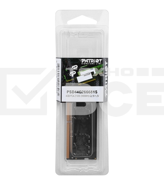 Оперативная память Patriot Signature, DDR4, 4GB (1x4 GB), 2666 MHz, CL19, SO-DIMM