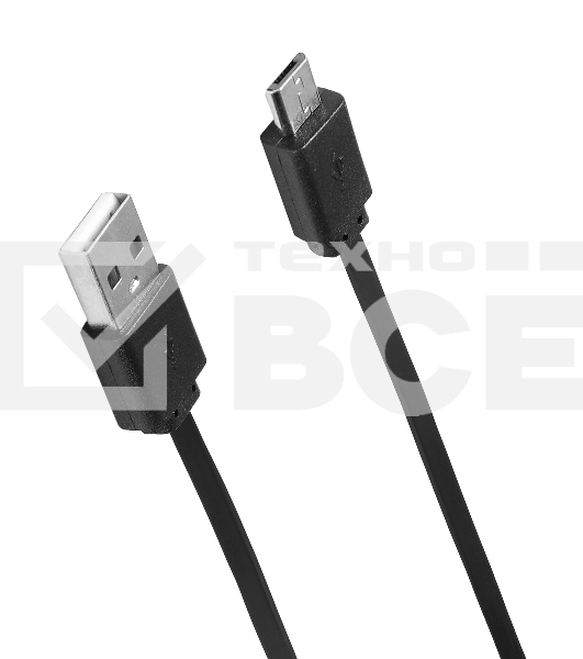 Кабель SunWind USB (m)-micro USB (m) 1м черный плоский