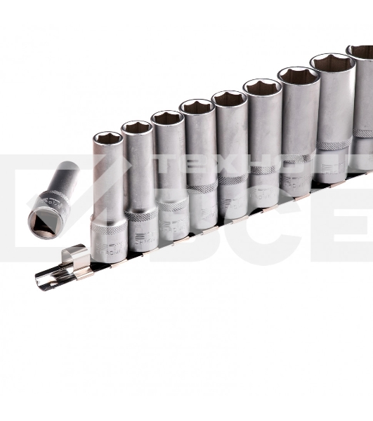 Набор удлиненных торцевых головок 1/2', 6-ти гр., CrV, 10шт., 10-22мм Stels