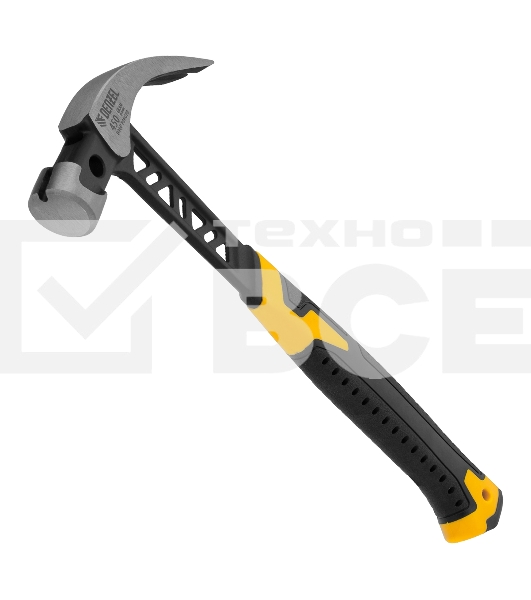 Молоток-гвоздодер Denzel 450 г, цельнокованый, боек с магнитом, двухкомп. обрезин. рук-ка