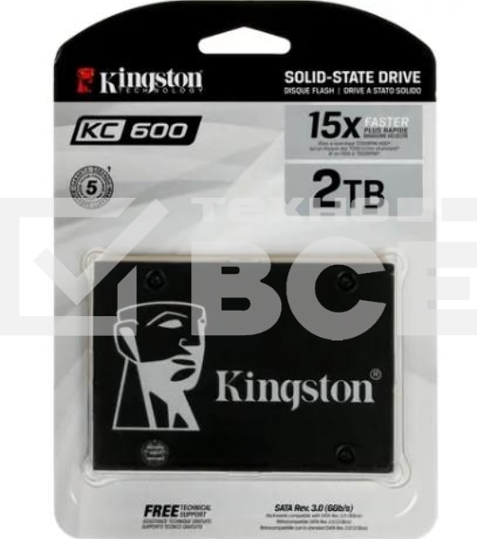 Накопитель SSD Kingston KC600, 2Tb, SATA III, 2.5