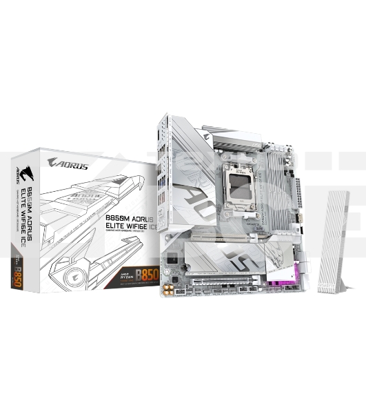 Материнская плата Gigabyte B850M AORUS ELITE WIFI6E ICE, AM5, AMD B850, 4xDDR5, 4xSATA, 2xM.2, 1xPCIe 5.0 x16, 1xPCIe 3.0 x4, 1xDP, 1xHDMI, 1x2.5Gb LAN, Wi-Fi 6E, Bluetooth 5.3, 2xUSB-A 10Gbps (Gen2), 5xUSB-A 5Gbps, 4xUSB-A 2.0, 1xUSB-C 10Gbps (Gen2), 2x3