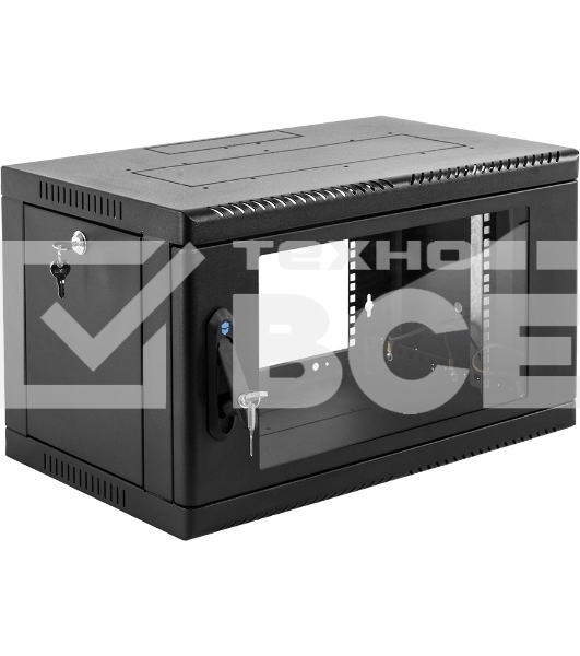 Шкаф коммутационный ЦМО (ШРН-6.500-9005) настенный 6U 600x500 мм пер. дв. стекл 200 кг черный 470 мм 180 град.