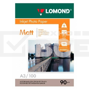 Фотобумага LOMOND Односторонняя Матовая, 90г/м2,A3 (29,7X42)/100л. для струйной печати