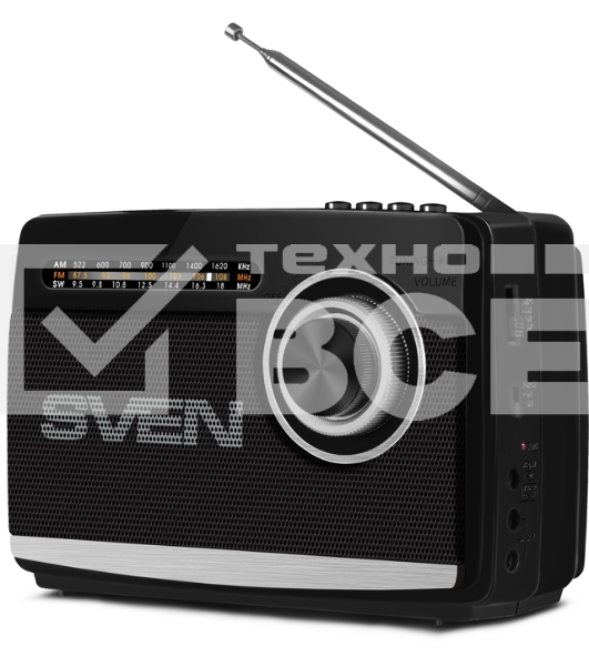 Радиоприёмник SVEN SRP-535 чёрный (3 Вт, FM/AM/SW, USB, SD/microSD, 900 мАч, 2 х D/UM, фонарь)