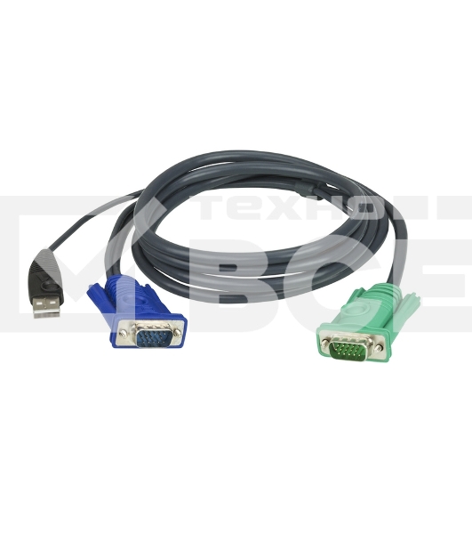 Кабель KVM ATEN 2L-5205U USB(тип А Male)+HDB15(Male) (-) SPHD15(Male) 5,0м., черный.