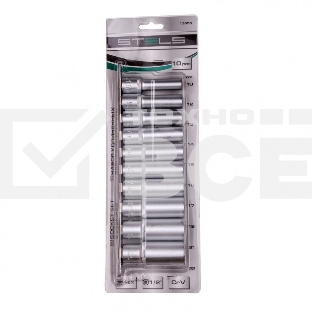 Набор удлиненных торцевых головок 1/2', 6-ти гр., CrV, 10шт., 10-22мм Stels