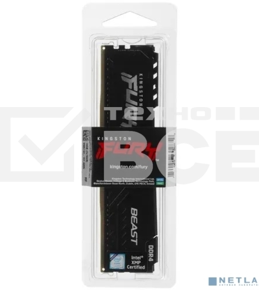 Оперативная память Kingston Fury Beast, DDR4, 16GB (1x16GB), 3200MHz, CL16, с радиатором, чёрный