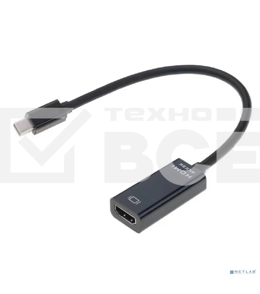 Переходник с кабелем Bion mini DisplayPort - HDMI, 20M/19F, 4k@30Hz, длинна кабеля 15 см, черный BXP-A-mDPM-HDMIF-015