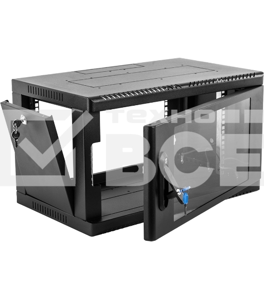 Шкаф коммутационный ЦМО (ШРН-6.500-9005) настенный 6U 600x500 мм пер. дв. стекл 200 кг черный 470 мм 180 град.