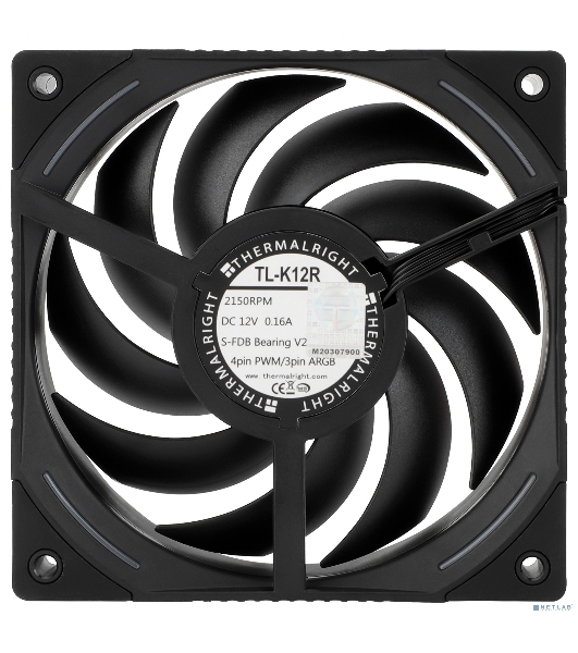 Кулер для корпуса Thermalright TL-K12R Reverse (120x120x25mm, 4-pin PWM, ARGB, 69CFM, 27dBA, 2150RPM, черный)