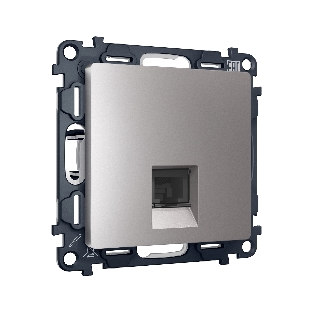 Комплект механизма компьютерной розетки ALFA Сталь матовый RJ-45(8P8C) CAT6 с шторкой QUANT (AP5120, VM188) MA512010