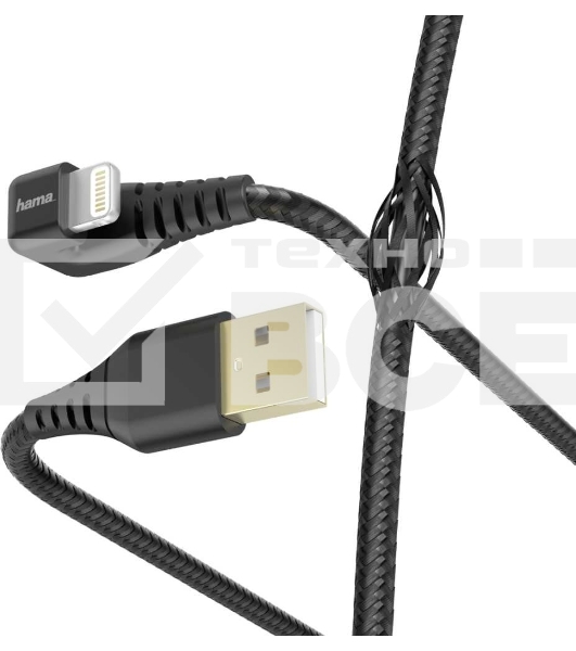 Кабель Hama 00187221 Lightning (m) угловой USB 2.0 (m) 1.5м черный