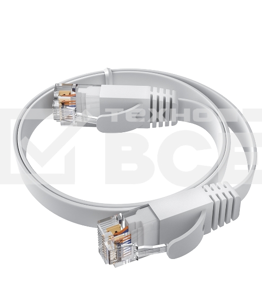 Патч-корд GCR PROF плоский прямой 3.0m, UTP медь кат.6, белый, 30 AWG, ethernet high speed 10 Гбит/с, RJ45, T568B, GCR-52867