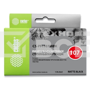 Картридж струйный Cactus CS-PFI107MBK черный матовый (130 мл) для Canon IP iPF670/iPF680/iPF685/iPF770/iPF780/iPF785