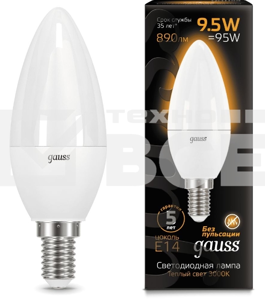 Лампа светодиодная Led Candle E14 9.5Вт 3000К Gauss 103101110