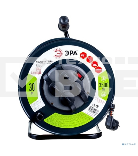 Удлинитель силовой ЭРА RMx-4es-3x1.5-30m-IP44 на м. катушке c/з 4 гн 30м ПВС 3х1.5 (1/33)