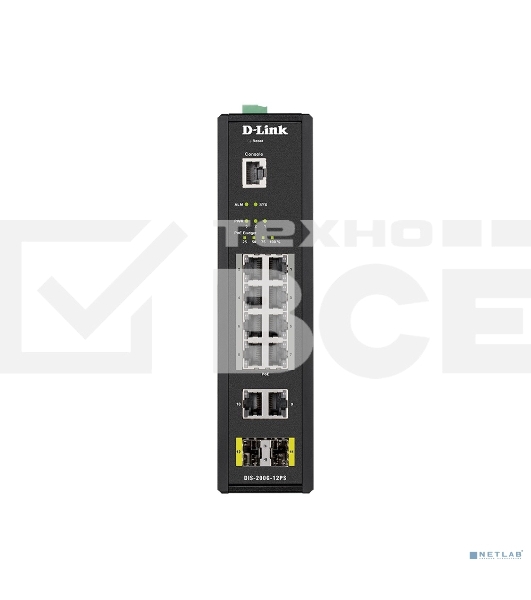 Промышленный управляемый коммутатор D-Link DIS-200G-12PS/A2A 2 уровня с 10 портами 10/100/1000Base-T и 2 портами 1000Base-X SFP (8 портов с поддержкой PoE 802.3af/802.3at (30 Вт), PoE-бюджет до 240Вт)