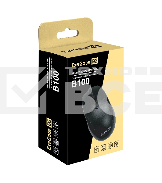 Мышь проводная ExeGate Professional Standard B100 черный, 1000 dpi, USB, кнопки - 3