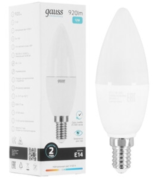 Лампа светодиодная Gauss Elementary 6Вт цок.: E14 свеча 220B 4100K св. свеч. бел. нейт. (упак.: 10 шт)