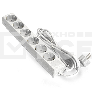 Удлинитель ExeGate ECE-6-1.8W (EX285830RUS), белый, 1,8 м, евровилка с заземлением, 6 евророзеток с заземлением, 2200 Вт