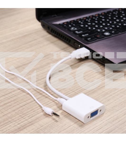 Переходник штекер HDMI - гнездо VGA, провод + шнур стерео 3,5 мм Rexant
