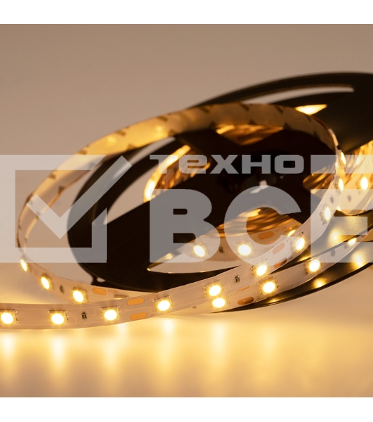 Лента LED открытая, 10 мм, IP23, SMD 5050, 60 LED/m, 12 V, цвет свечения теплый белый
