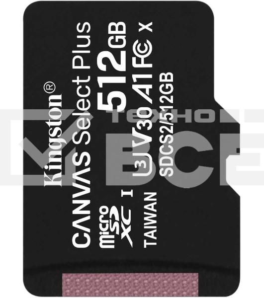 Флеш карта microSDHC 512GB microSDXC Class10 Kingston <SDCS2/512GBSP> UHS-I Canvas Select up to 100MB/s без адапт