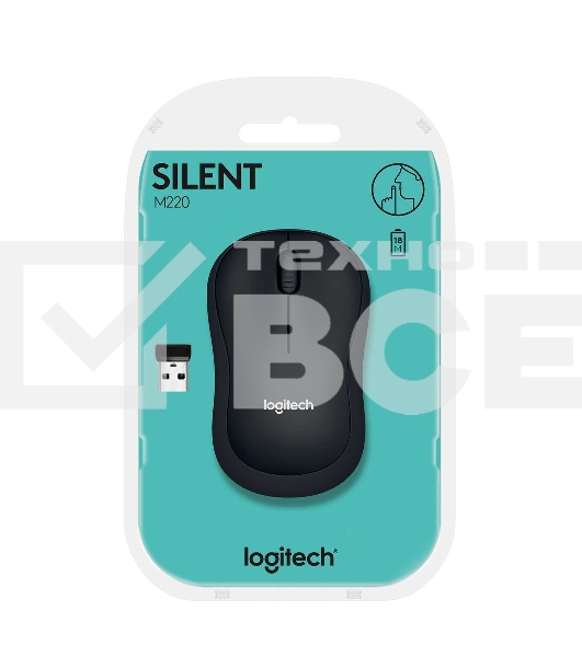 Мышь беспроводная Logitech M220 SILENT черный, 1000 dpi, радиоканал, USB, кнопки - 3