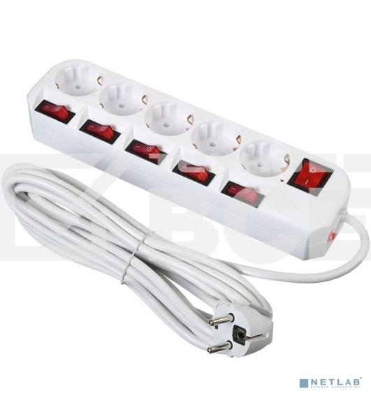 Сетевой фильтр Buro 500SH-5-SW-W 5м (5 розеток) белый (коробка)