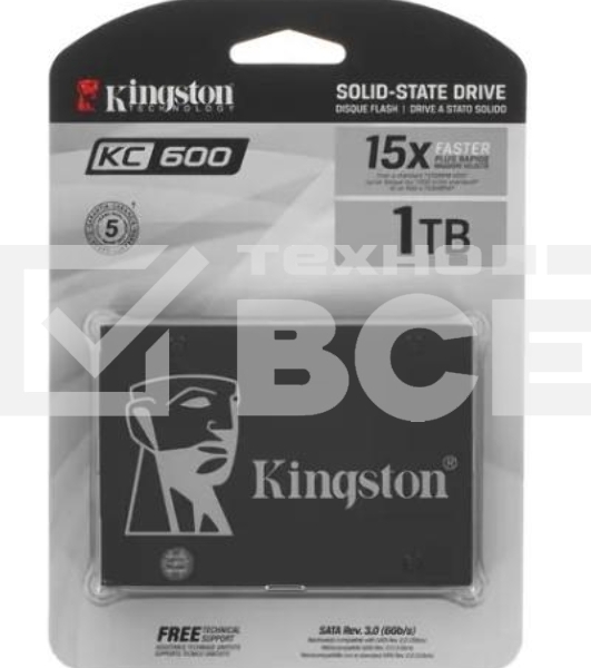 Накопитель SSD Kingston KC600, 1Tb, SATA III, 2.5