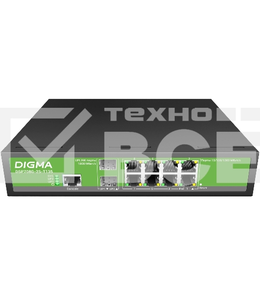 Коммутатор Digma DSP708G-2S-T135 (L2+) 8x1Гбит/с 2SFP 8PoE 8PoE+ 135W управляемый