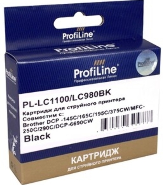Картридж струйный для принтеров Brother PL-LC1100/LC980BK DCP -145C/165C/195С/375CW MFC-250C/290C/DCP-6690CW Black водн ProfiLine