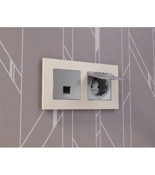Комплект механизма компьютерной розетки ALFA Сталь матовый RJ-45(8P8C) CAT6 с шторкой QUANT (AP5120, VM188) MA512010
