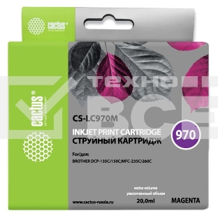 Картридж струйный Cactus CS-LC970M пурпурный (20 мл) для Brother MFC-260c/235c/DCP-150c/135c