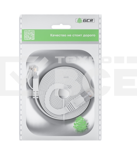 Патч-корд GCR PROF плоский прямой 3.0m, UTP медь кат.6, белый, 30 AWG, ethernet high speed 10 Гбит/с, RJ45, T568B, GCR-52867