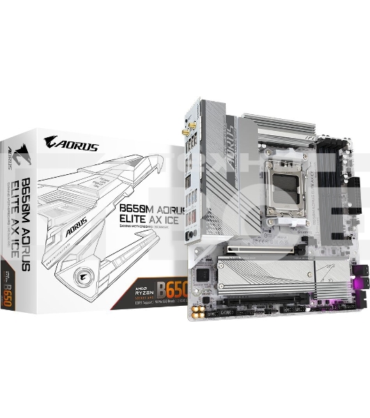 Материнская плата Gigabyte B650M AORUS ELITE AX ICE SocketAM5 AMD B650 4xDDR5 mATX AC`97 8ch(7.1) 2.5Gg RAID+HDMI+DP