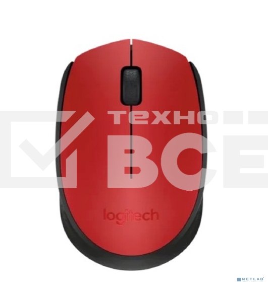 Мышь беспроводная Logitech M170, красный, 1000 dpi, радиоканал, USB, кнопки - 3